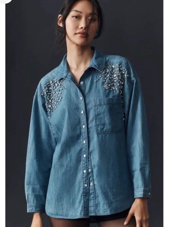 Anthropologie Crystal Denim Button Down - Picture 1 of 6